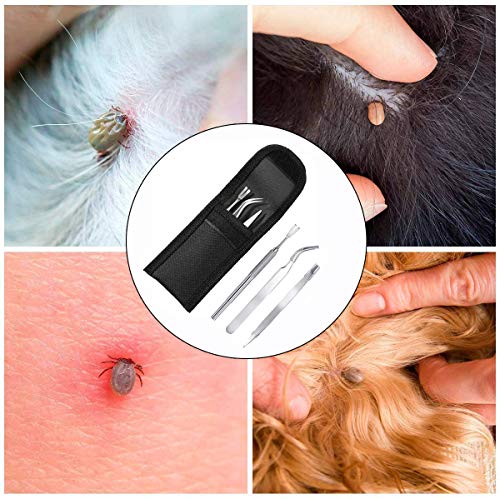 EasyULT Edelstahl Zeckenentferner Set[3 Stück], Zeckenzange Zeckenpinzette Zeckenhaken, Zeckenentfernung fur für Mensch, Hunde, Katzen(mit Aufbewahrungstasche)