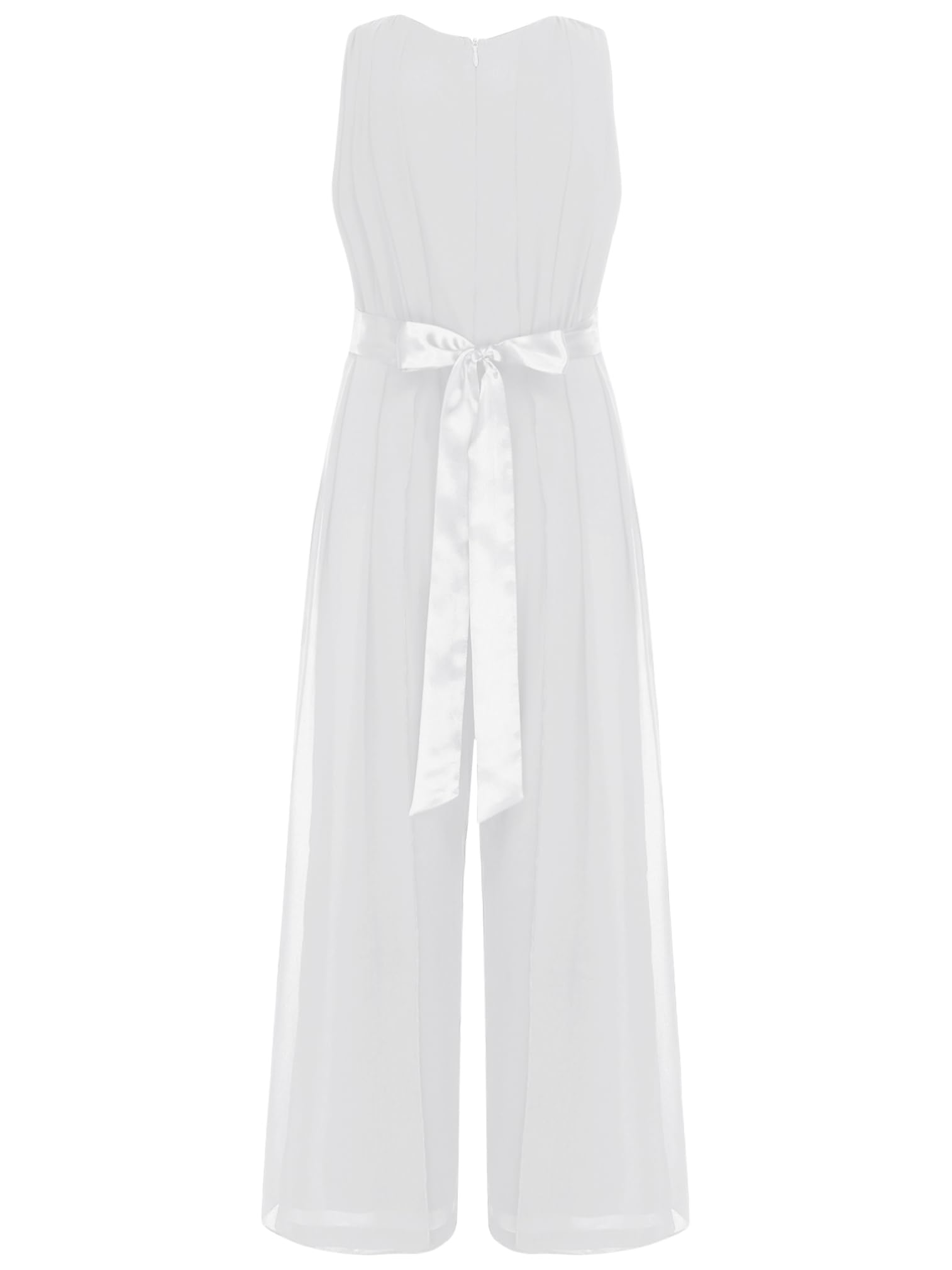 ranrann Tuta da Festa per Bambina in Chiffon Jumpsuit Senza Maniche con Fiori e Cintura Abito Elegante in Tinta Unita per Matrimonio Cerimonia Banchetto Party