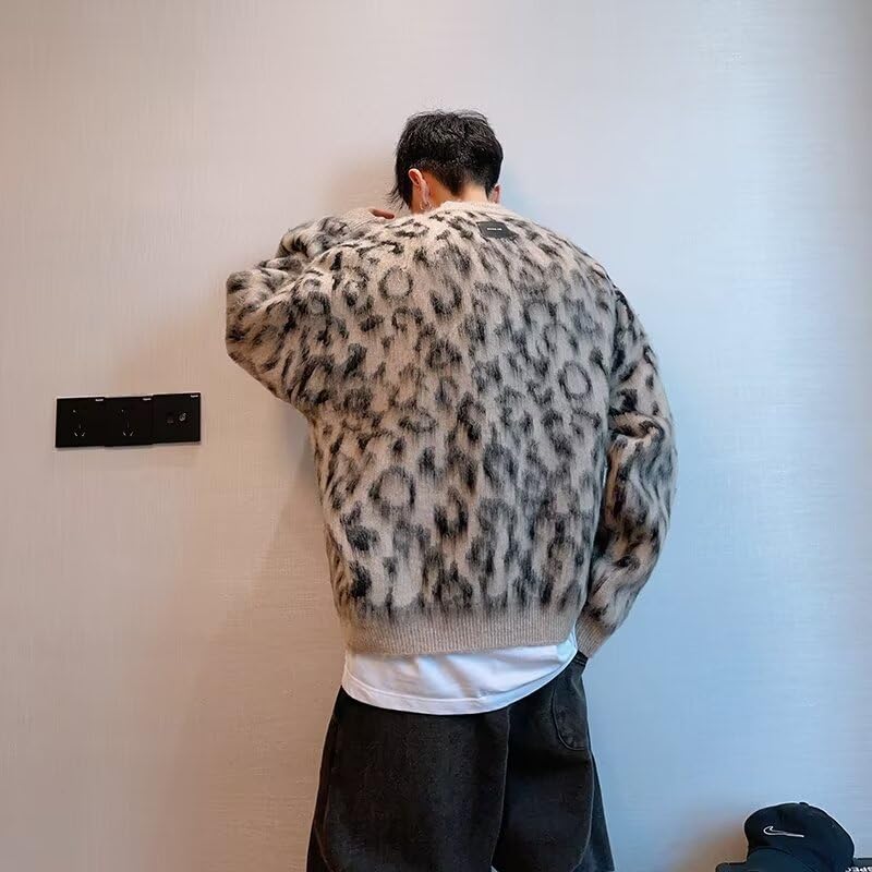 Men Clothing Pullover Sweaters for Men Vintage Sweater Long Sleeve Sweater Mens Leopard Print Y2k Sweaters3