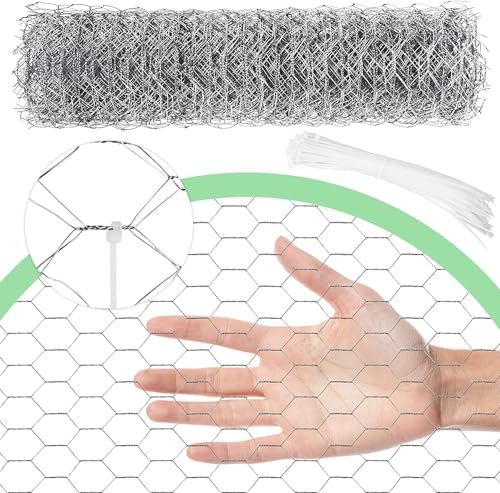 Image of Chicken Wire 16.9 in x 237 in Poultry Wire Netting Hexagonal Galvanized Mesh Garden Fence Barrier for Pet Rabbit Chicken Fencing with 100 Pcs Cable Zip Ties