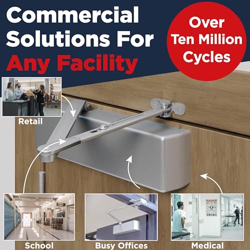 Ultra Heavy Duty Commercial Door Closer, Automatic Self Closing Door Hinges, ADA UL Grade 1-6 Listed, Door Closers Commercial High Traffic, Auto Door Closer, Hydraulic Spring Soft Close (Silver) by OAKMOORE - Used condition - Image 3