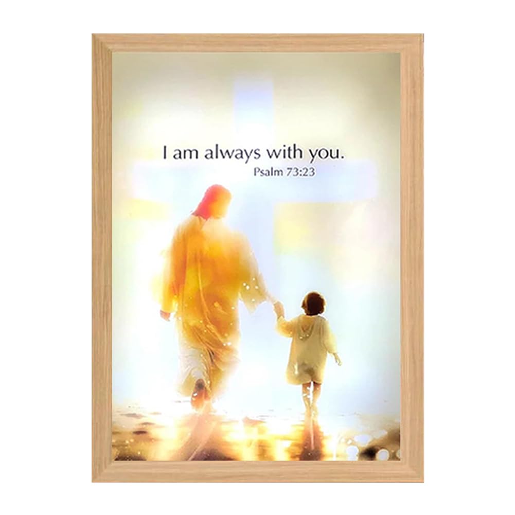 Introti Jesus Lamp Jesus Light Up Picture LED Light Painting Night Light(Holding Child)