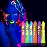 AOOWU Peinture Fluorescents UV, 6 Crayons De Peinture UV Néon Pour Le Visage Et Le Corps, Lavables Non Toxiques Bâton de Peinture au Néon UV, Pour Festival, Mardi Gras, Halloween, Maquillage