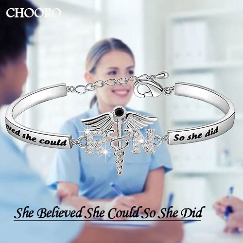 Image of CHOORO RN Bracelet RN nurse Graduation Gift She Believed She Could So She Did Charm Bracelet Registered Nurse Gift For Graduation