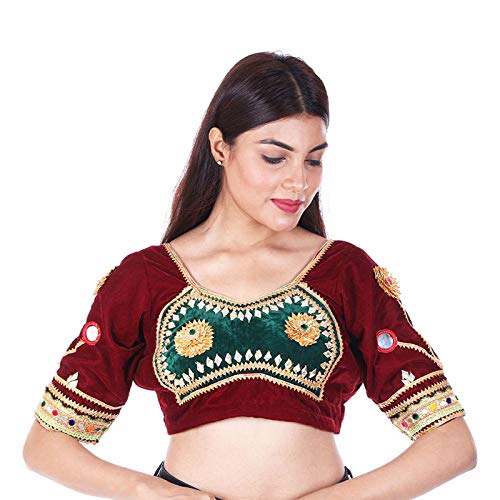 Buy Shri Shyam Creation Women's aangi/kanchli blouse With shekhawati  pattern (Maroon-Velvet,32) at Amazon.in
