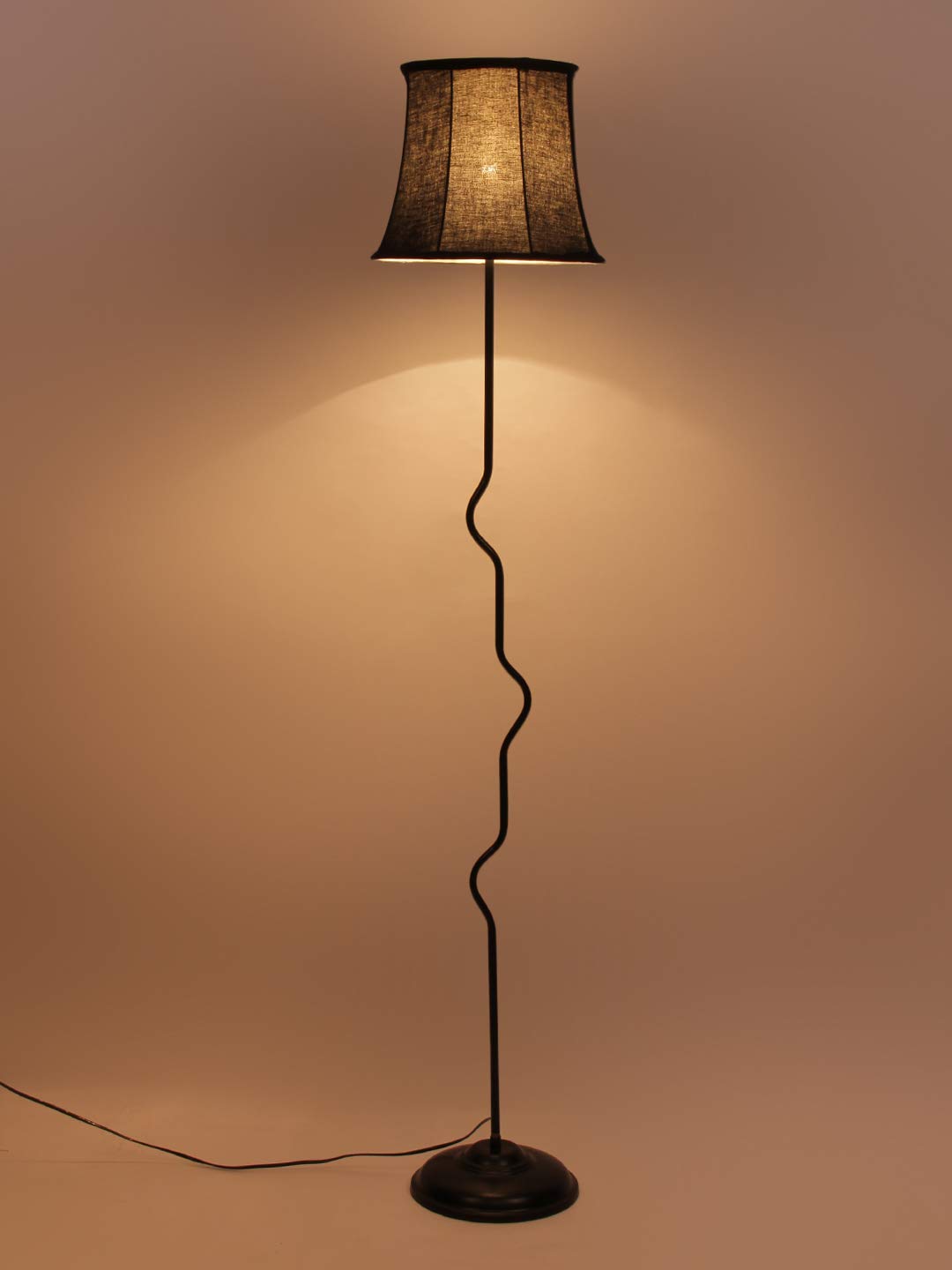 Devansh Soft Back Black Cotton Shade Floor Lamp with Black Base 2