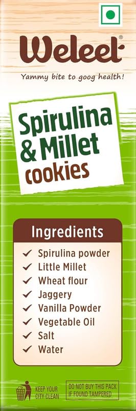 Image of Weleet Jackfruit & Millet and Spirulina & Millet Healthy Digestive Cookies| Home /Office Snack, Diabetic Friendly| Free of White Sugar & Maida, Free from Added Preservatives|Pack of 2 (Each 270gm)