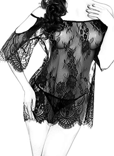 Avidlove Plus Size Lingerie for Women Chemises Lace Smock Lingerie Mini Babydoll(Black,XXL)