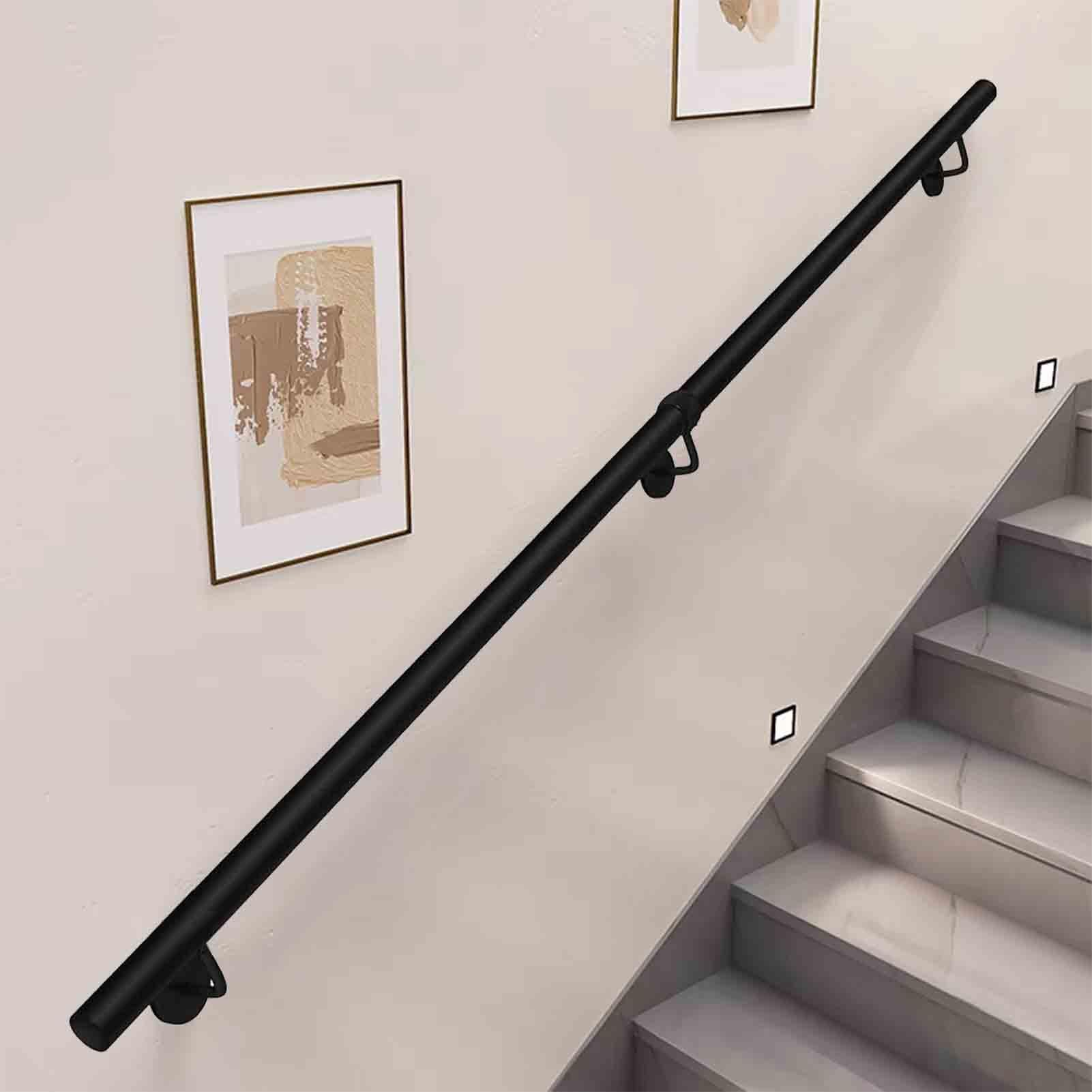 Drsyffsup Stair Handrail for Walls - 1m 1.5m 2m 3m 4m 5m 6m Stairs Railings Safety Grab Bar - Black Metal Wrought Iron Balustrade for Indoor Outdoor Villa Loft Corridor(13ft/390cm)