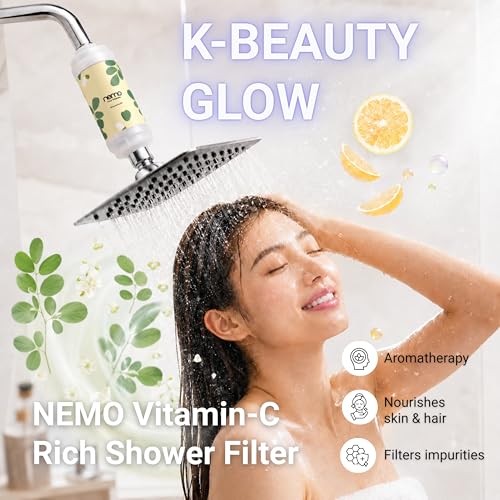 Image of NEMO Vitamin Shower Filter (Fresh Moringa) | Made in South Korea | Vitamin C + Glycerin Enriched | For Soft Skin & Smooth Hair | Advanced Chlorine & Rust Removal | De-stress with Aromatherapy