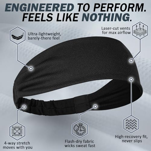 Image of ROCKTAKIN 5 Pack Running Headbands, Moisture Wicking Non-Slip Wide Elastic Sweatbands, Athletic Workout Sports Headbands for Men & Women, Running Cycling Basketball