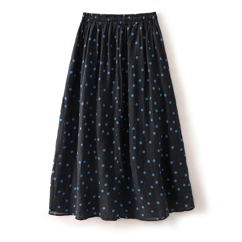 Gonne vintage da donna a pois con elastico in vita con coulisse casual sciolto Midi A-Line gonne a pieghe