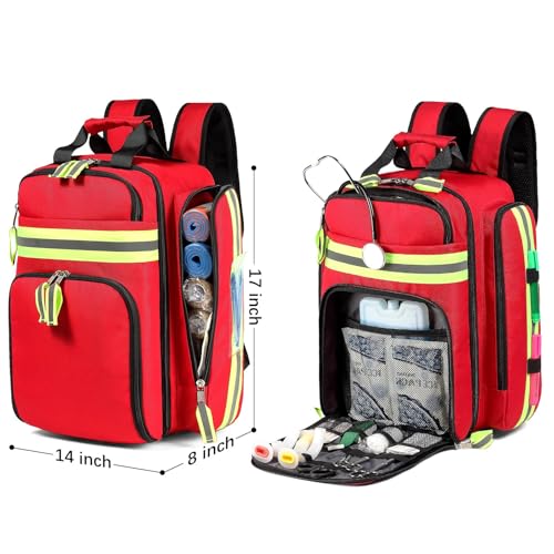 Image of Gatycallaty First Aid Backpack - Medical Evacuation Bag - Red Emergency Lifeguard Bag for Ems Emt First Responder Trauma (Red, Pack of 2)