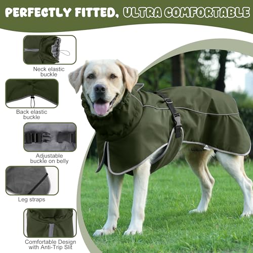 HezzLuv Wasserdicht Hundejacke, Reflektierend Winddicht Hundemantel, Warme Wintermantel mit Weichem Fleecefutter für Kleine bis Große Hunde Haustier Outdoor Camping und Wandern bei Kaltes Wetter
