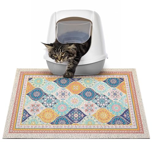 Glittme Cat Litter Mat with Non-Slip Bottom Litter Box Mat Waterproof Litter Trapping Mat Easy to Clean Washable Cat Food Mat for Kitty,S