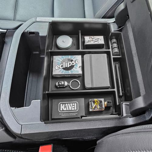 HGWEI Power Sliding Center Console Organizer Compatible with 2021-2026 GMC Yukon Chevy Tahoe Suburban Interior Accessories Armrest Storage Box Insert Tray (Not for Console with Charging Socket) Black
