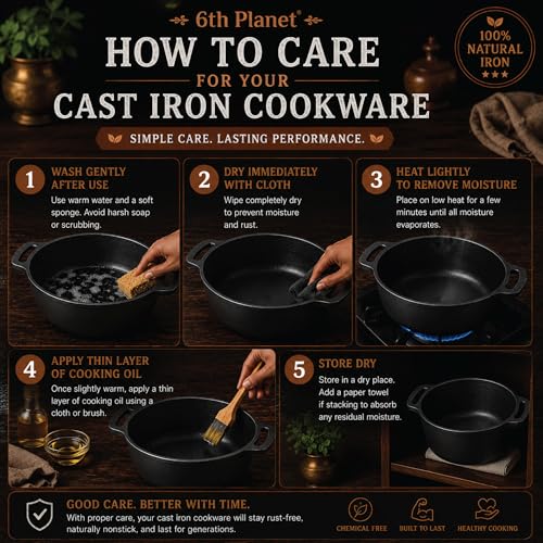 Image of Cast Iron Kadhai 26 cm Pre-Seasoned | Flat Base Iron Kadai for Deep Frying, Sabzi & Curries | Heavy Cast Iron Cookware