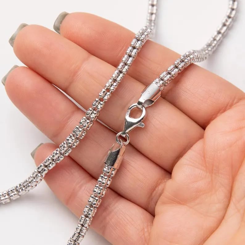 925 Sterling Silver 4mm Diamond-Cut Ice Link Chain Necklace (18 to 26 Inch)4