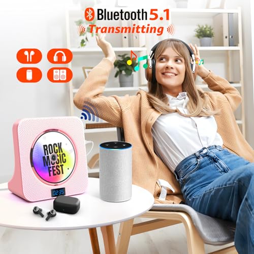 Image of Desktop CD Player with Speakers, ROADOM Bluetooth CD Player with Hi-Fi Stereo Sound, Remote Control, Supports CD /Bluetooth /FM Radio /USB /AUX /Timer /Repeat