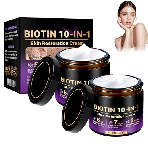 TFSUDI 2Pcs Biotin 10-in-1 Skin Restoration Cream Biotin Skin Treatment Cream Lifting & Firming FaceCream for Wrinkle Reducer & Moisturizer Natural Collagen Lifting Serum for All SkinTypes