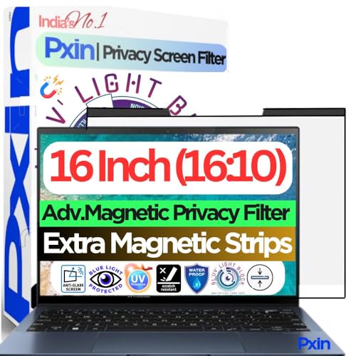 Image of Pxin 16 inch (16:10) Magnetic Privacy Screen Guard | Anti Glare | Magnetic Privacy Filter | 28 Privacy Briopix Dual Grid tech | Anti peep Ultra Series