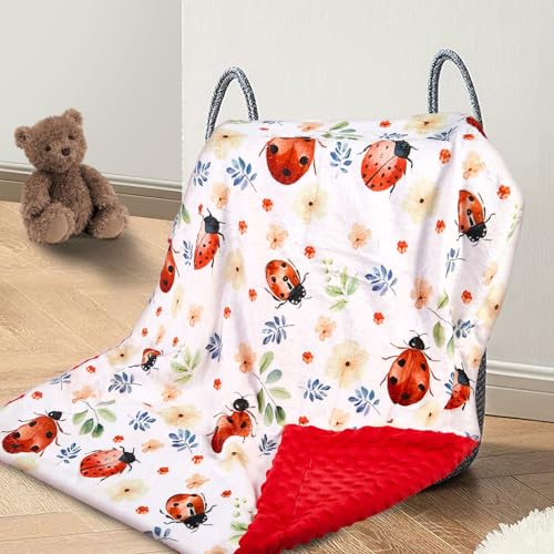 Image of Ladybug Baby Blanket for Boys Girls Soft Fleece Minky Blanket with Dotted Backing Double Layer Newborn Toddler Blankie for Nursery Stroller Crib Gift to Son Nephew Grandson 26.5 * 40IN