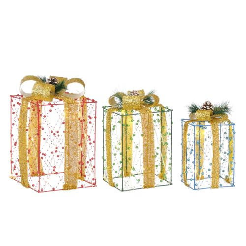 3pcschristmaslightedgiftboxesprelitxmaspresentboxeswithredgreenbluebeadedribbons60warmwhiteledsforhomelawnindooroutdoorchristmasdecor  Urban Country Home Decor 3 pcs christmas lighted gift boxes pre lit xmas present boxes with red green blue beaded ribbons 60 warm white leds for home lawn indoor outdoor christmas decor  urban country home decor