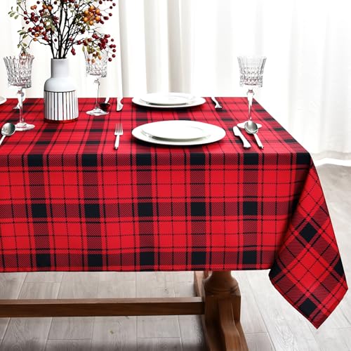 Essifunia Waterproof Checkered Tablecloth Fabric - Rectangle 58x84 Inch Christmas Plaid Table Cloth for Indoor/Outdoor Use - Xmas Table Cover for Kitchen, BBQs, and Parties