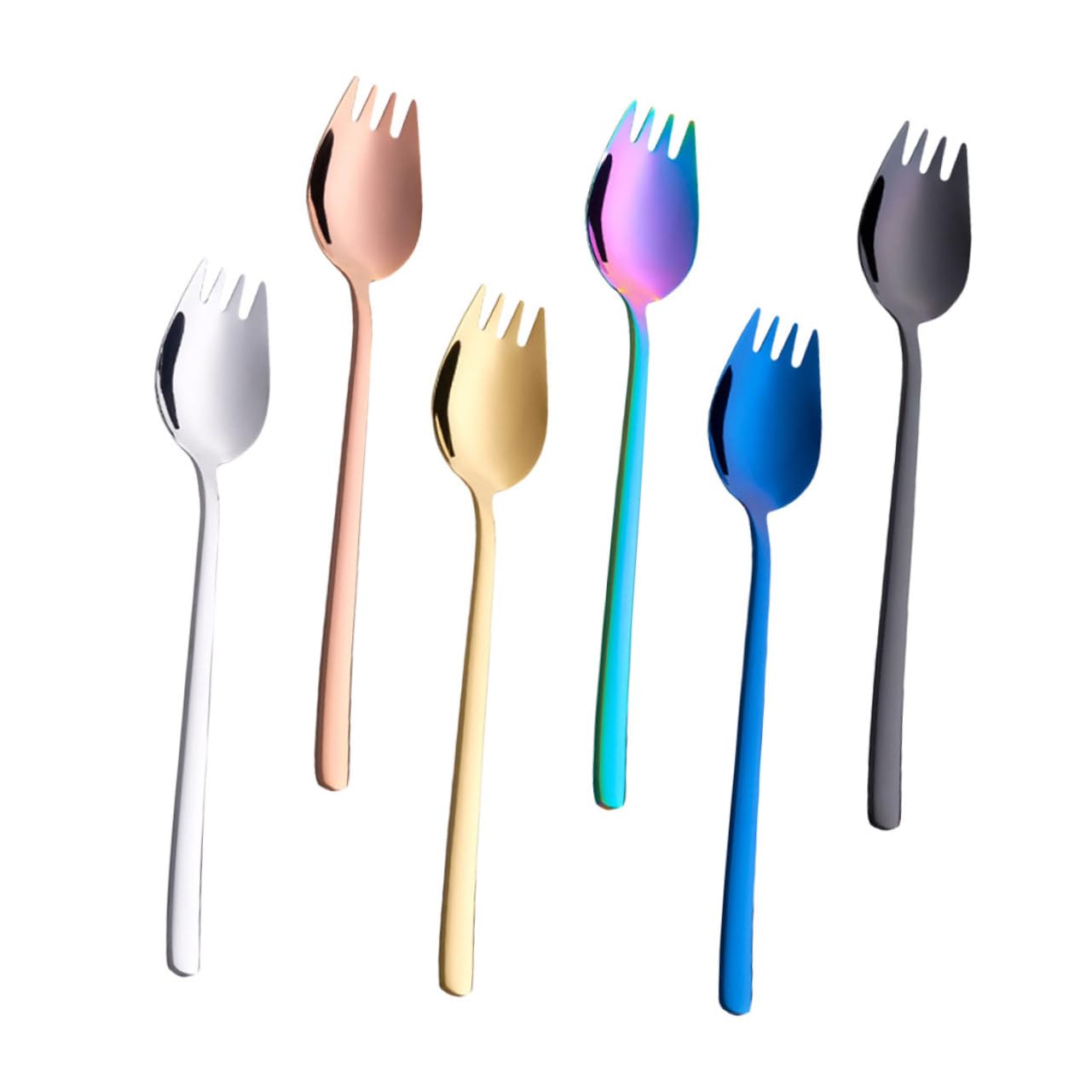 HONMEET Elegant Stainless Steel Sporks Fork Spoons 6pc Set Black Serving Utensils Dual Use Fork Spoon Kitchen Supplies