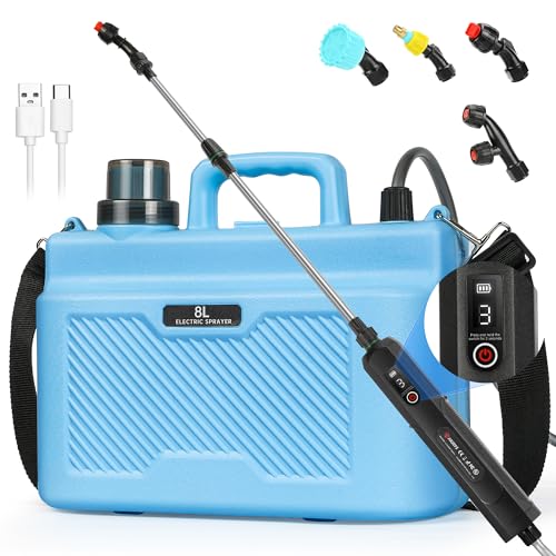 Battery Powered Sprayer 2 Gallon, Rechargeable Electric Garden Sprayer with 3 Speeds Displayed,...