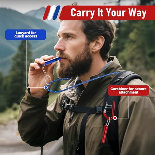 Emergency Whistle Set – 6 Aluminum Whistles, 3 Paracord Lanyards, 3 Carabiners for Camping, Hiking, Fishing, Hunting & Survival. Loud Safety Rescue Signaling for Marine Boat Lifeguard - Image 5