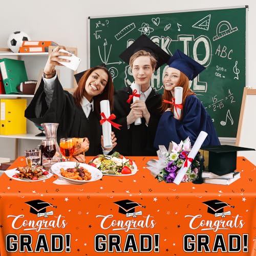 Image of 2026 Graduation Decorations,Congrats Grad Tablecloth 2pcs White Orange Class of 2026 Table Covers Rectangle for Graduation Party Supplies,108x54inch (Orange)