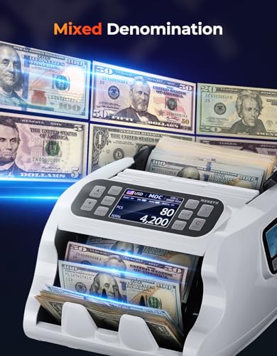 Image of MUNBYN IMC22 Money Counter Machine Mixed Denomination, Dual-Display, CIS /UV /IR /MG Counterfeit Detection Bill Counter, USD, MXN, COP, CAD Cash Counter for Business, Merchant, 2Y Protect (White)