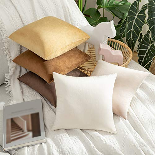 Image of MIULEE Pack of 2 Khaki Velvet Throw Pillow Covers 14x14 Inch Soft Solid Decorative Square Set Cushion Cases for Couch Sofa Bedroom