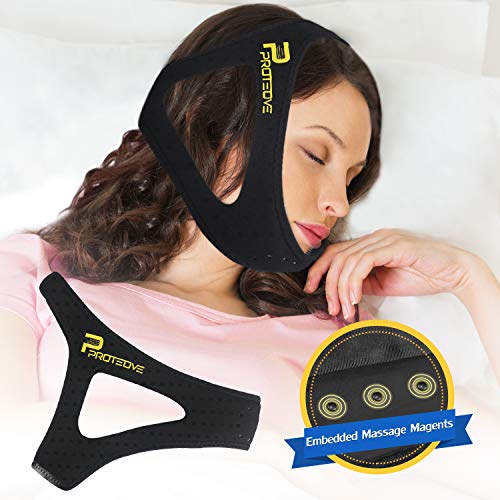 Anti Snoring Chin Strap - Effective Snore Chin Strap/Anti Snoring Devices for Men Women, Breathable & Comfortable Chin Strap for Sleeping (with Air Holes and Massage Magnets), Black