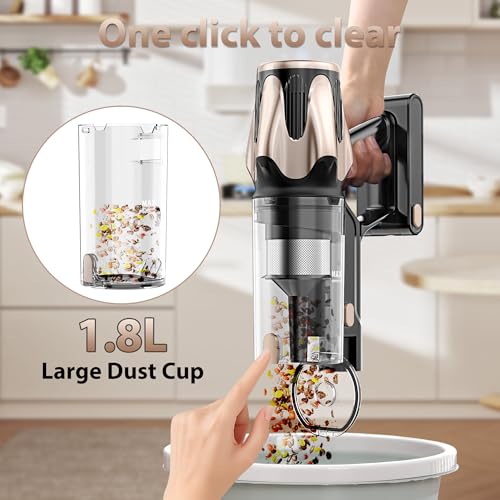 Image of Tikom V850 Cordless Vacuum Cleaner for Home, 50000Pa /550W 70Mins Stick Vacuum with LED Touch Screen, 1.8L Dust Cup, Charging Wall Dock, Anti-Tangle, Lightweight Vacuum for Pet Hair, Hard Floor, Carpet