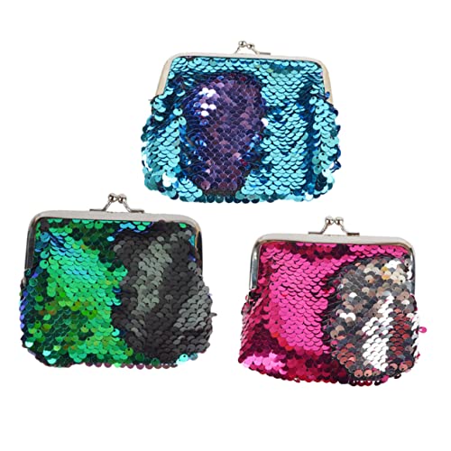 NOLITOY 3pcs Fashion Mermaid Sequins Purse Mini Stylish Change for Sparkling Coin Pouches present for Family and Friends