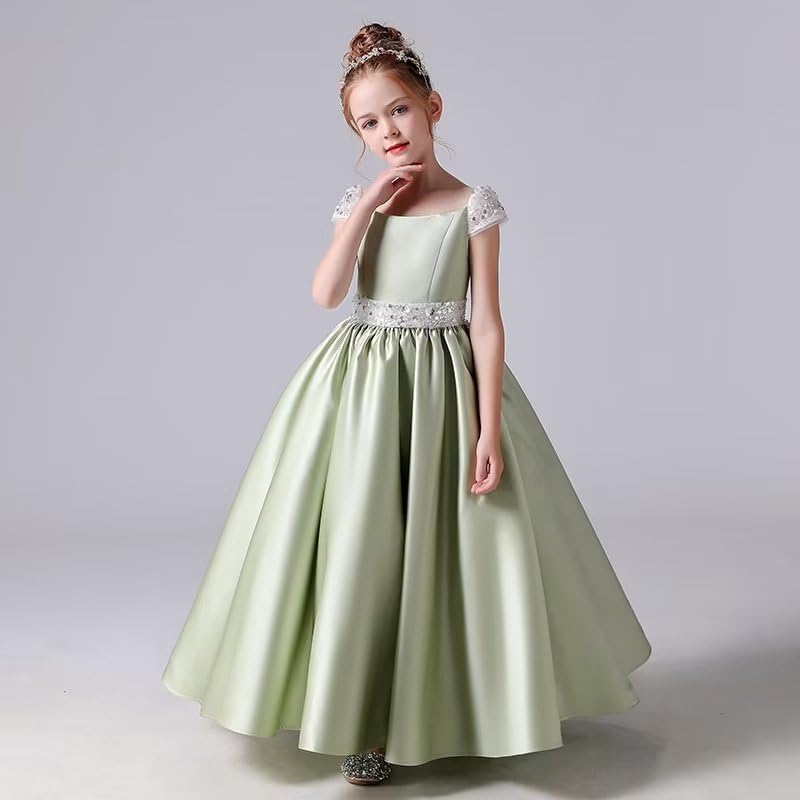 Girls Pageant Dresses Satin Flower Girl Dress Cap Sleeves Ball Gown Sequin Princess Birthday Party Dress4