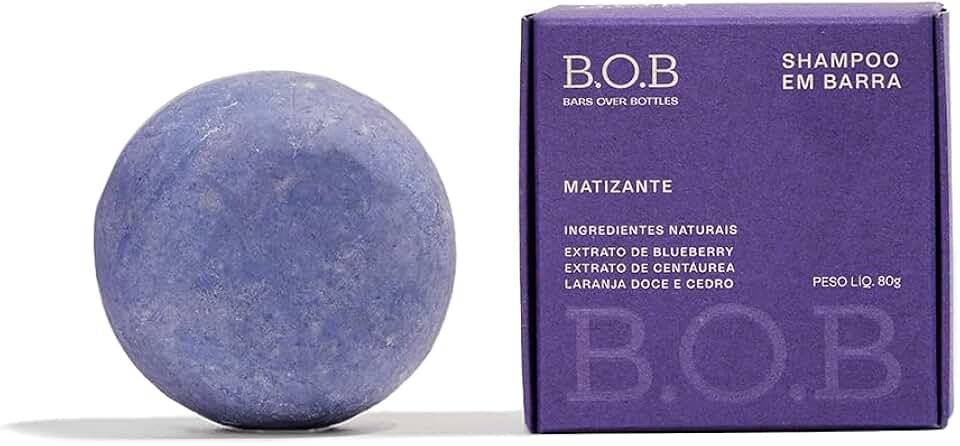 Shampoo em Barra Matizante B.O.B Bars Over Bottles para Cabelos Loiros, Platinados ou Grisalhos, Natural e Vegano, 80g