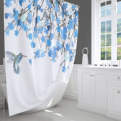LIVETTY Flowers and Birds Shower Curtain 180 x 180 cm Plants Bathroom Curtain Floral Polyester Fabric Bath Curtain with 12 Hooks Washable Quick-Drying - Image 2