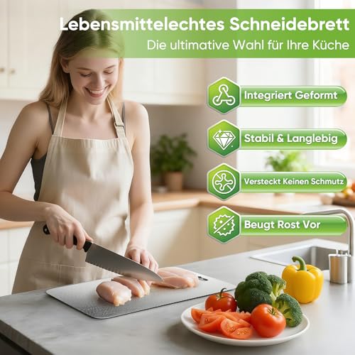 BOYUNSHI 3 Stück Titan Schneidebrett, Edelstahl Titanium Cutting Board Doppelseitiges Lebensmittel Grade Schneidebrett für Fleisch, Brot… – Ansicht 2