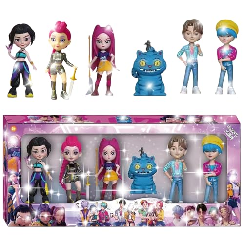 Metaparty K-Pop De-Mon Hunters Figurine,Ensemble de Modèles Réduits pour Les Fans de Hunters Cadeaux d'anniversaire pour Le Bureau, Décorations de Bureau Huntr Figure (B-6pc)