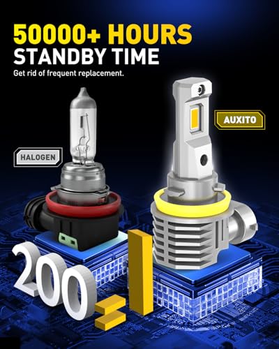 Image of AUXITO H11 LED Yellow Fog Light Bulbs or DRL, 600% Super Brighter 3000K Amber Yellow Light, H8 H16 Fog Lights Replacement for Cars, Non-polarity, Pack of 2