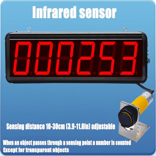 Infrared Sensor Automatic Counting,Electronic Digital Display Counter,6-Digit LED Display Count Up To 999999,10-30Cm Sensing Distance Adjustable,No Data Loss During Power Outage ,Black,44.8cm/17.6in