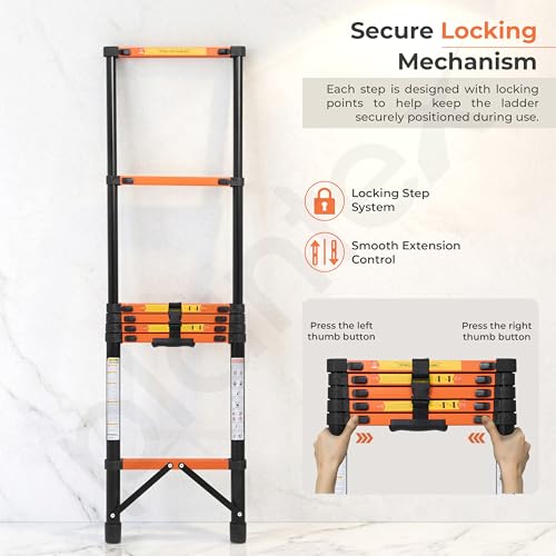 Image of Plantex 2.7m (8.85 ft.) Telescopic Ladder /Carbon Steel 7-Steps Portable & Compact Ladder /Foldable Multipurpose Collapsible Ladder for Home & Outdoor Use - (Orange)