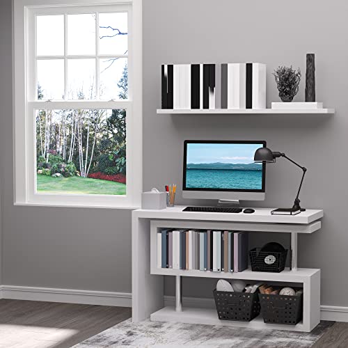 Homcom 360 Degree Rotating Corner Computer Desk Modern L-Shaped Home Office Workstation With 2 Storage Shelves, Bookshelf, White #TOP5