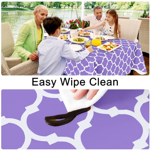 Image of Smiry Round Table Cloth, Flannel Backed Vinyl Tablecloth, 60 inch Round | Waterproof Plastic Tablecloths, Wipeable Table Cover for Dining, Indoor and Outdoor (Lavender)