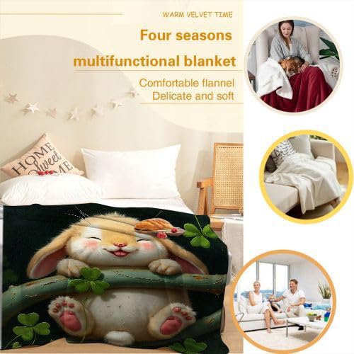 Manta Polar Cama 150 Conejo Amarillo, Plaid Mantitas Sofa para Cama Suave y Peluda de Doble Cara, Manta de Sofá de Cama o de Sala de Estar - 220x240 cm