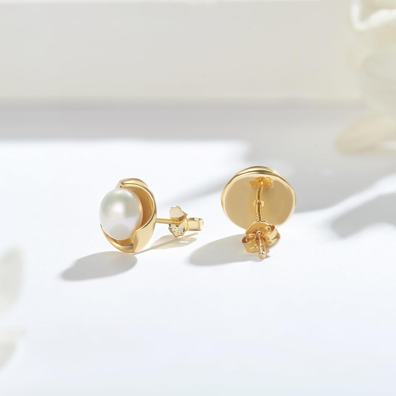 Pearl Stud Earrings for Women, 925 Sterling Silver Pearl Earrings, Freshwater Round Cultured Quality Pearl, Hypoallergenic Earrings, Jewelry Gifts for Women - Image 2