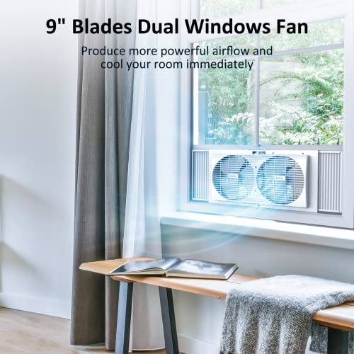 Image of shinic 9 inch Dual Window Fan with Manual Reversible Airflow, 2-Speeds Twin Fans, Expandable Panels (22 inch-33 inch), Built-in Handle & Removable Feet, Ideal for Home, Kitchen, Bedroom, Office Ventilation